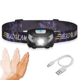 Powerful Headlamp Rechargeable LED Headlight Body Motion Sensor Head Flashlight Camping Torch Light Lamp With USB