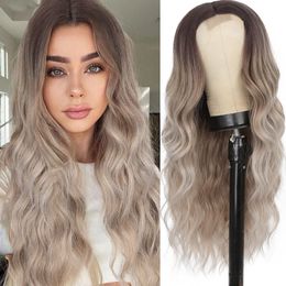 26" New Sexy long Curly nix Blonde Middle Part Ombre Hairs small Lace Human Hair Synthetic Wig