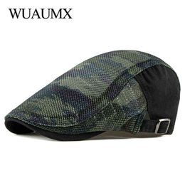 Wuaumx Unisex Summer Berets Hat Men Women Breathable Mesh Sunglasses Camouflage Beret Caps Net Fishbone Flat Cap Boina Hombre J220722