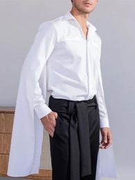 Men's Casual Shirts Fashion Men Shirt Lapel 2022 Flare Long Sleeve Button Clothing Solid Streetwear Irregular Tops Camisas S-5XLMen's