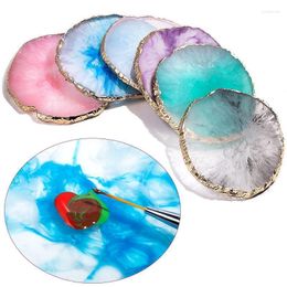 Nail Art Equipment 6colors DIY Manicure Accessories Round Resin Agate Palette For Golden Edge Polish Mix Stir Crystal Gem Plate Prud22