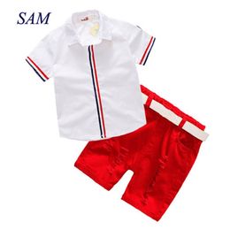 Baby Boys Clothing Sets Summer Children's T Shirts + Shorts Belt 3pcs Suits Bow Pants Sports Kids Clothes Fashion 220419