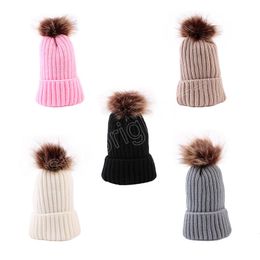 Baby Winter Hat Cute Pompom Knitted Baby Boys Girls Cap Solid Color Crochet Beanie Toddler Kids Hairball Hats