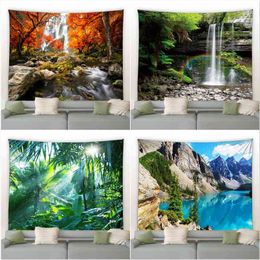 Forest Landscape Printed Tapestry Tropical Plants Waterfall Autumn Wall Rugs Hanging Blanket Beach Picnic Carpet J220804