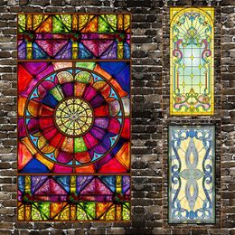 Window Stickers European Retro Church Painted Electrostatic Frosted Stained Glass Film PVC Self-adhesive Home Foil StickersWindow