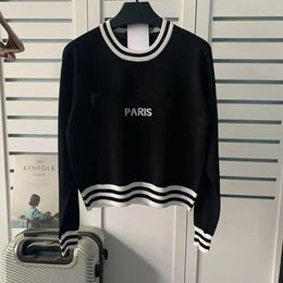 Womens Woman Designer Cardigan Knit Sweater Letter Print Round Crow Neck Stripe Knitwear Long Sleeve Clothes Pullover Casual Top U6es