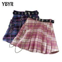 Harajuku Plaid Skirt Women Punk y2k High Waist Mini Tennis Skirts Uniform Chain Pocket A-line Streetwear Vintage Free Belt 220322