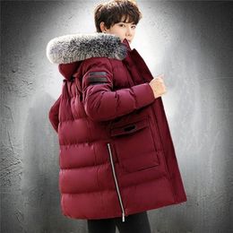 Winter Parka Jacket Men Winter Fur Collar Hood Jacket Thick Cotton Padded Puffer Jacket Outdoor Coat Men Warm Parkas Coat 201128