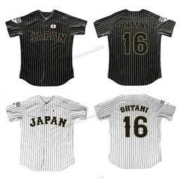 Nikivip Custom Japan Samurai 16 Shohei Ohtani Movie Baseball Jersey Double Stitched Any Name and Number Black White Stripe Pinstriped Top Quality