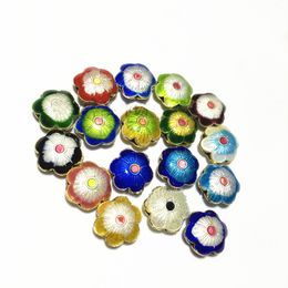 10pcs Handcrafted Small 6 Petal Flower Cloisonne Beaded High End DIY Enamel Copper Accessories Spacer Beads Jewelry Making Finding