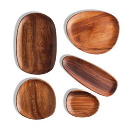 1Pcs Irregular Oval Solid Wood Pan Dinner Plates Cake Dessert Fruit Dishes Serving Plate Tea Pots Tray Tableware Set 220418