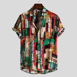 Vintage Cotton Linen Print Shirt Men 2022 Summer New Short Sleeve Button Up Shirt Men Beach Hawaiial Shirts Male Chemise Homme L220704