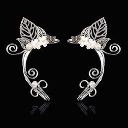 Clip-on & Screw Back Pc Chic Elf Ear Cuff Pearl Hollowed Flower Leaf Cosplay Fairy Earring Clips For Women Girls Wedding Earcuff JewelryClip