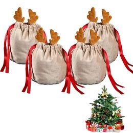 Soft Cute Velvet Christmas Antler Candy Bag Christmas Decoration Ornament Party Decoration Favors Children Kids Gift Bag C0817