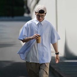 Men's Casual Shirts Summer Japanese Striped Retro Short-sleeved Shirt Men And Women Loose Five-point Sleeve T ZCSMLLMen's