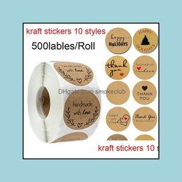 Adhesive Stickers Tapes Office School Supplies Business Industrial 1 Inch Round Brown Kraft 500 Labels Per Roll Handmade With Love Thank Y