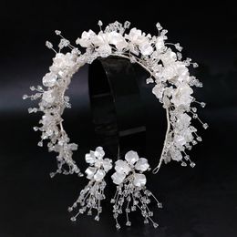 Crystal Beaded tiara Hair band Earrings Set Bride's Wedding Tiara brides Hair Accessories 0615