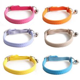 Dog Collars & Leashes Leather Cat Collar With Bell Safety Elastic Strap Kitten For Cats Black Blue Red Orange Lime GreenDog