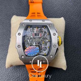 Luxury Mens Mechanical Watch Original 011 Rm11-03 Flyback Chronograph Titanium Case on Orange Rubber Strap Swiss Movement Wristwatches