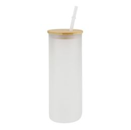 12oz 16oz 20oz Tumblers straight Glass blank sublimation frosted clear Transparent coffee glasses cup tumblers with bamboo lid and straw SN4432