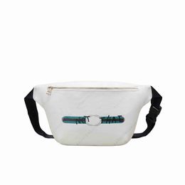 Unisex white PU leather printed Waist Bags white with red black ribbon It can be used as a messenger bag