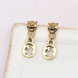 3Style Tiger Head 18K Gold Plated Luxury Brand Designers Letters Stud Clip Chain Geometric Women Girls Crystal Rhinestone Pearl Earring Wedding Party Jewerlry