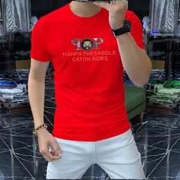 2022 Summer New Men's T-Shirts Letter Embroidery Hot Diamonds Design Short Sleeve Round Neck Half Sleeve Red Green Black White Clothing Top M-4XL