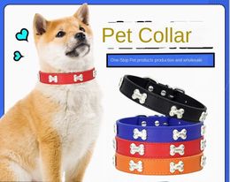 Leashes PU Leather Leash Pets Dog Collar Pet Supplies DIY Bell Cat Collar Outdoor Training Walk Adjustable Size 16 Colours Inventory Wholesale