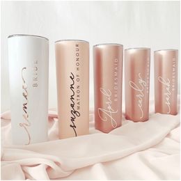 Personalized With Straw Gift Custom Skinny Tumbler Bridesmaid Cups Proposal Bachelorette Party Favors 220707