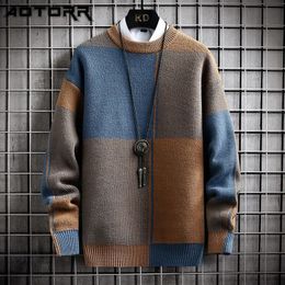 Mens Harajuku Sweaters 2022 New Autumn Winter Thick Pullover Men Fashion Patchwork Half Turtleneck Sweater Korean Streetwear L220801