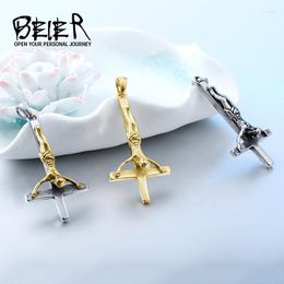 Pendant Necklaces Beier Store 316L Stainless Steel Necklace Jesus Cross Fashion Jewellery LLBP8-082PPendant Godl22