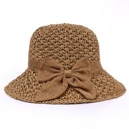 Paper Straw Bucket Hats with Bowknot Women Summer Beach Sun Protection Hat Female Casual Fisherman Cap Sombreros De Mujer