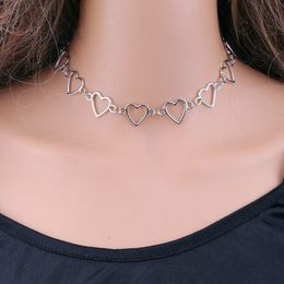 Cool Lndie Goth Metal Hollow Connection Heart Neck Chains Choker Necklaces Women Egirl Cosplay Aesthetic Accessories