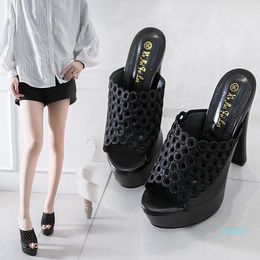 Slippers Korean Fashion Wild Thick Bottom Sandals And Super High Heel Locker Room Women