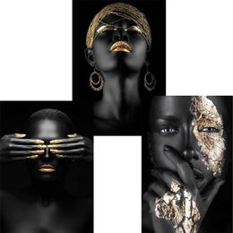 oil paintings portraits UK - Paintings 1PC African Black Gold Modern Woman Wall Art Portrait Scandinavian Canvas Print Oil Painting Poster Picture Home Office 282E