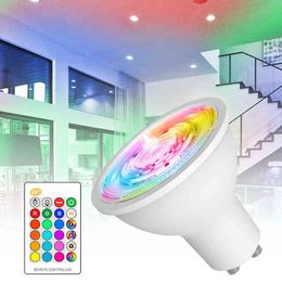 GU10 RGB LED Bulb 8W IR Remote Control AC 85-265V Atmosphere Night Lighting 16 Colour Changeable Decorative Lights Warm white H220428