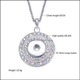 Pendant Necklaces Noosa Snap Button Jewelry Crytal Filled Necklace With Link Chain Fit 18Mm Women Drop Delivery 2021 Pendants Yydhhome Dhtzh