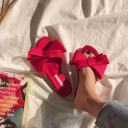 real silk butterflyknot slippers woman fashion brand design mules shoes summer riband bow knot slides woman flip flops Y200423