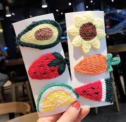 Knitted Fruits Hair Clips Handmade Girls No Slip Metal Snap Hairclips Barrettes Kids Teens Women Woollen Knitting Cartoon Design Hairpins