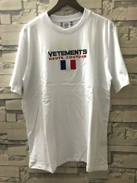 Streetwear Hip Hop Oversize vetements Short Sleeve Tee Big Tag Patch VTM Tshirts Embroidery Black White Red Vetements T Shirt 118