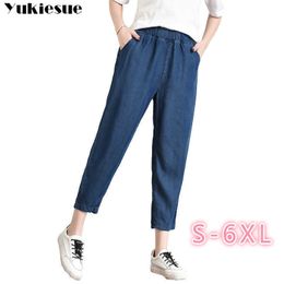 summer Straight Jeans Women High Waist elastic Boyfriend vintage Denim harem Pants Mom woman Plus Size 5xl 6xl 210608