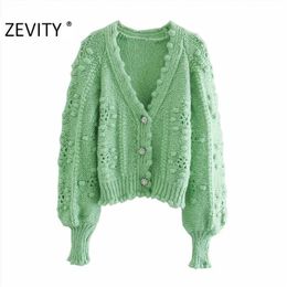 Zevity women fashion v neck ball appliques cardigan knitting sweater lady long sleeve casual buttons sweaters chic tops S387 201222