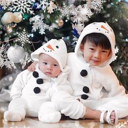 0-3Years Toddler born Kid Baby Boy Girl Christmas Rompers Snowman Plush Long Sleeve Jumpsuit Warm Autumn Spring Costumes 220525