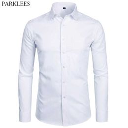 Mens Top Quality Dress Shirts Fashion Slim Fit Long Sleeve Shirt Men Black White Formal Button Up Shirt Chemise Homme 220813