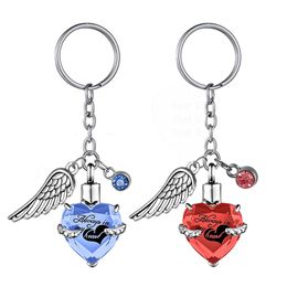 Heart Key Ring with Birthstone and Angel Wing Pendant KeyChain Cremation Urn for Ashes Jewellery to Men Women - Always in my heart