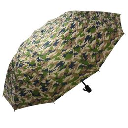 Stora Camouflage Pattern Folding Regn Paraply Anti UV Travel Ryggsäck Sun Paraplyer Bärbar bil Stark vindtät Parasol 10 Ribbor Svart Beläggning HY0399