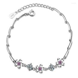 Charm Bracelets Cute Crystal Pink Flower For Women Jewelry Top Quality 925 Sterling Silver Bracelet Girls Party Accessories With Stone Kent2
