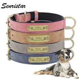 Personalised Nameplate Cat Dog Collar Custom Engraved ID Name Tag Soft Padded Leather Pet Dog Collar For Small Medium Large Dogs 220610