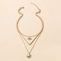 S03144 Fashion Jewelry Evil Eye Multi Layer Necklace For Women Blue Eyes Sun Pendant Choker Necklaces