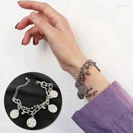 Lucky Tree Ins European And American Retro Women's Men's Bracelet Metal Double Layer Of Life Pendant Couple Charm Link Chain